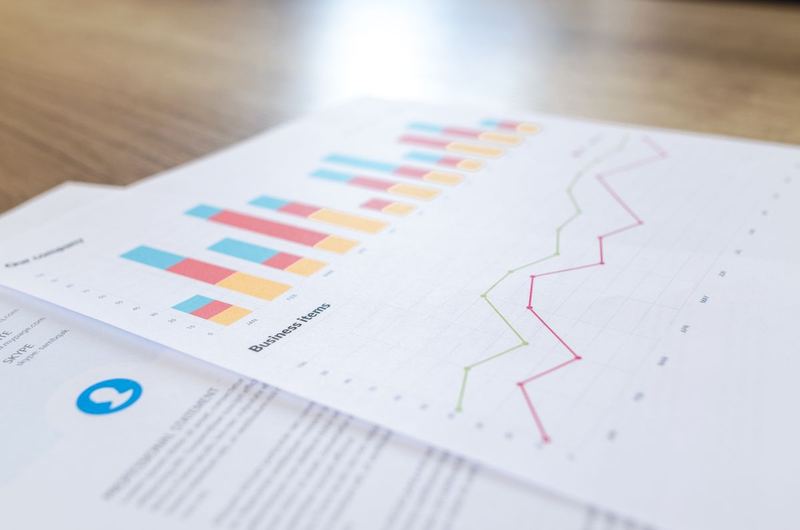 Business documents with charts and data on a desk, used for comparing advertising platform performance