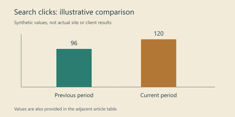 Illustrative chart comparing 96 search clicks in the previous period with 120 in the current period.