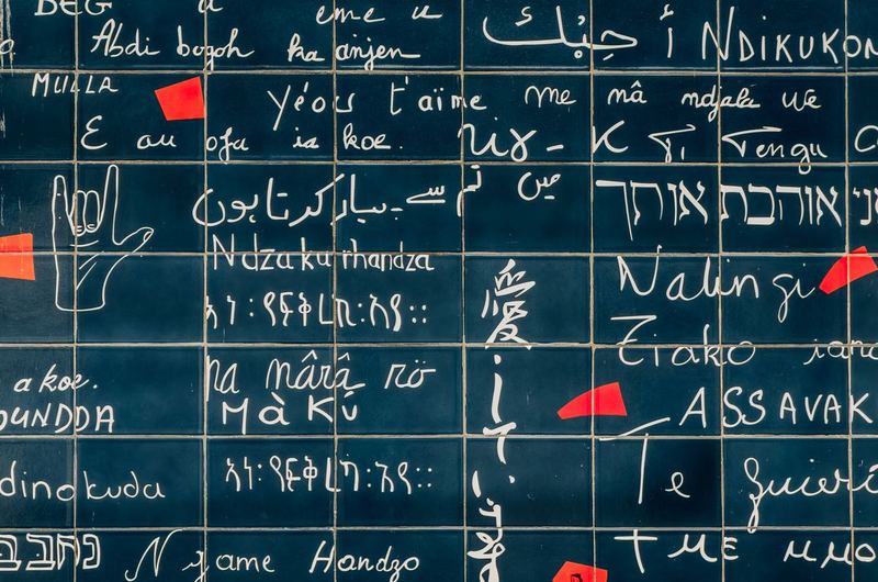 A wall displaying text in multiple languages, representing the bilingual approach needed for Nepali and English SEO