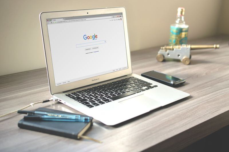 A search results page on a laptop, showing the kind of Google rankings that SEO work improves
