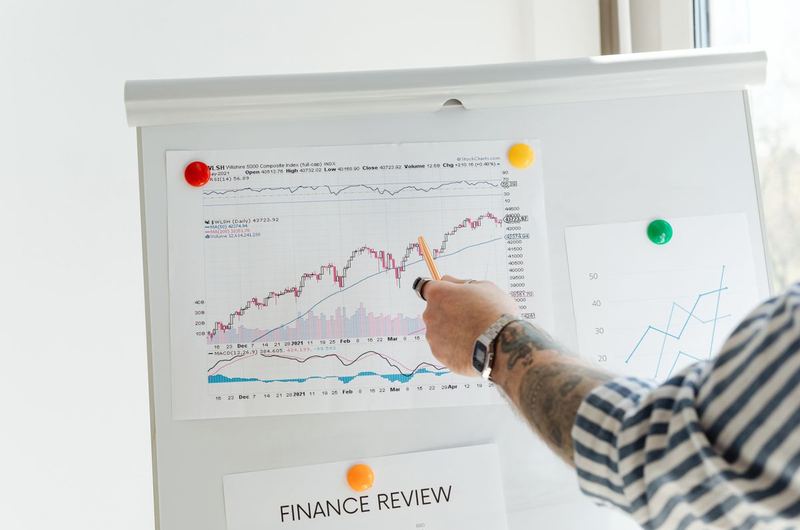 A marketing professional reviewing analytics charts on a whiteboard to identify website performance issues
