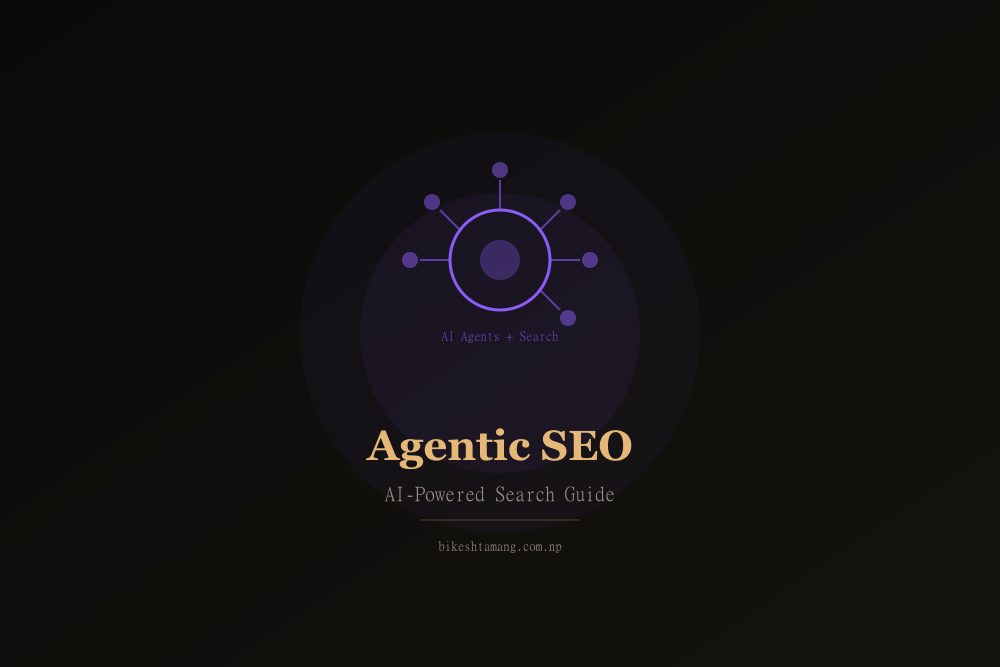 Agentic SEO concept showing AI agents connected to search with nodes representing different AI platforms