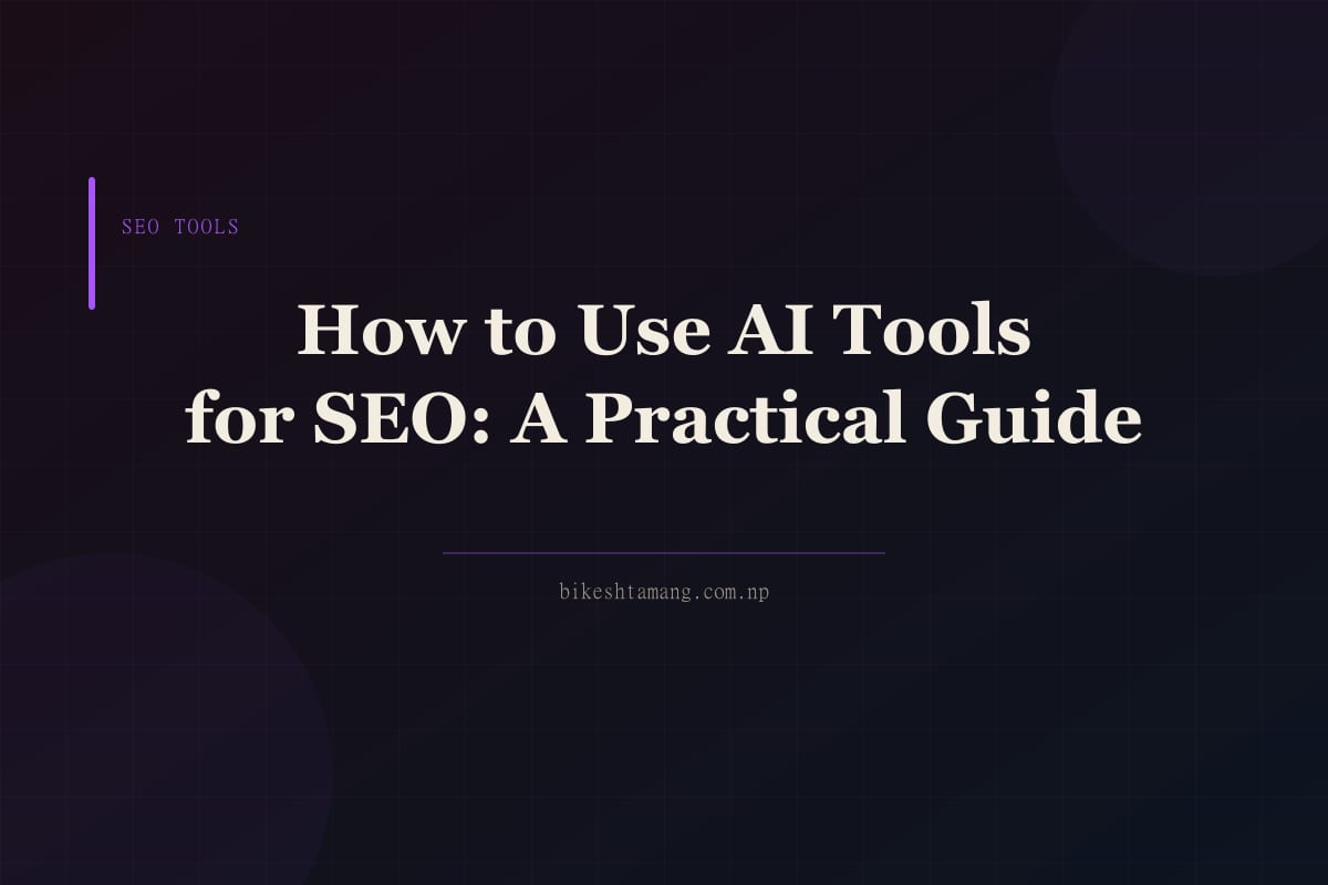 A laptop displaying AI-powered SEO analytics with keyword clusters and content optimization metrics on screen