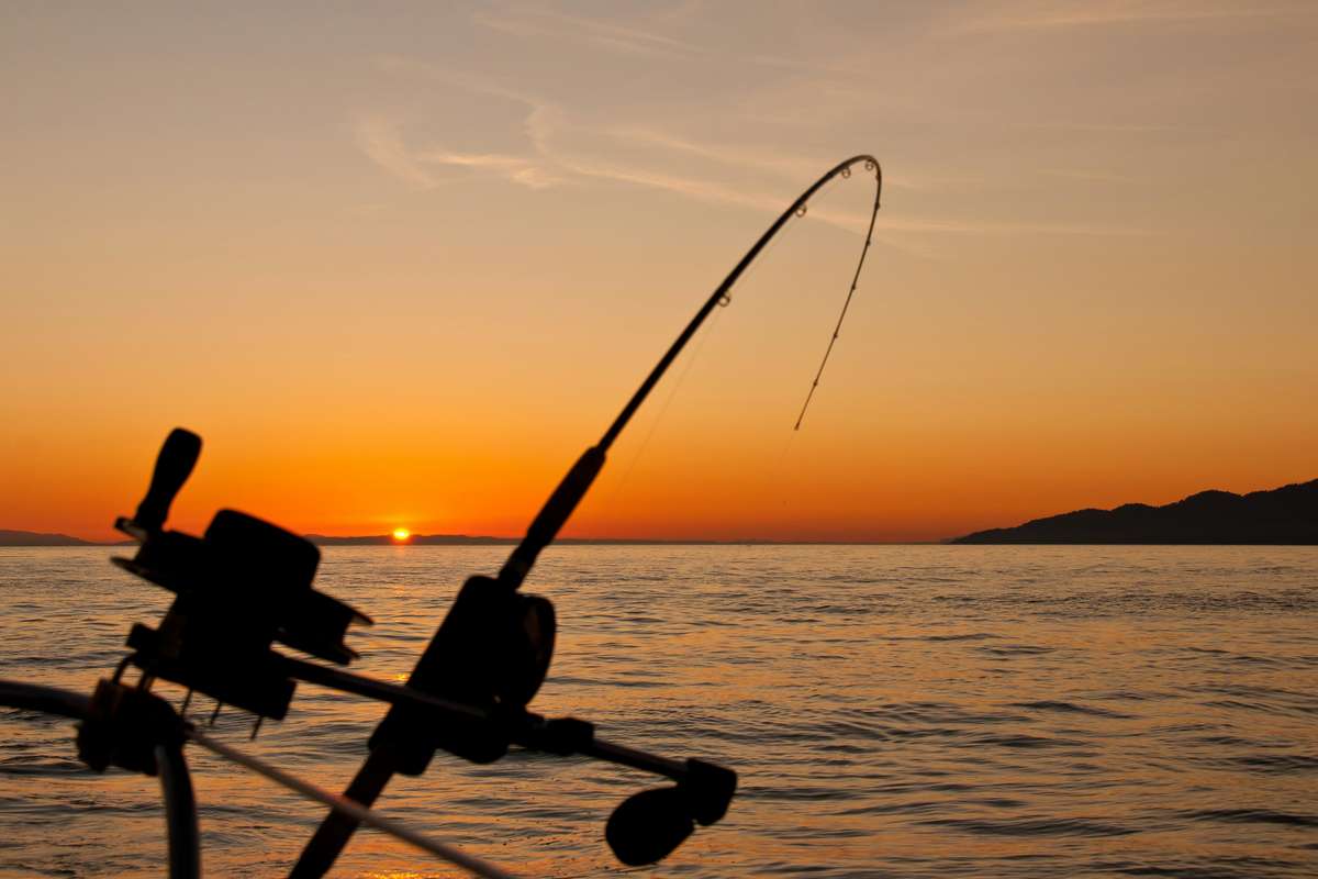 Fishing rod silhouette at golden hour, representing the precision of targeting long-tail keywords in SEO