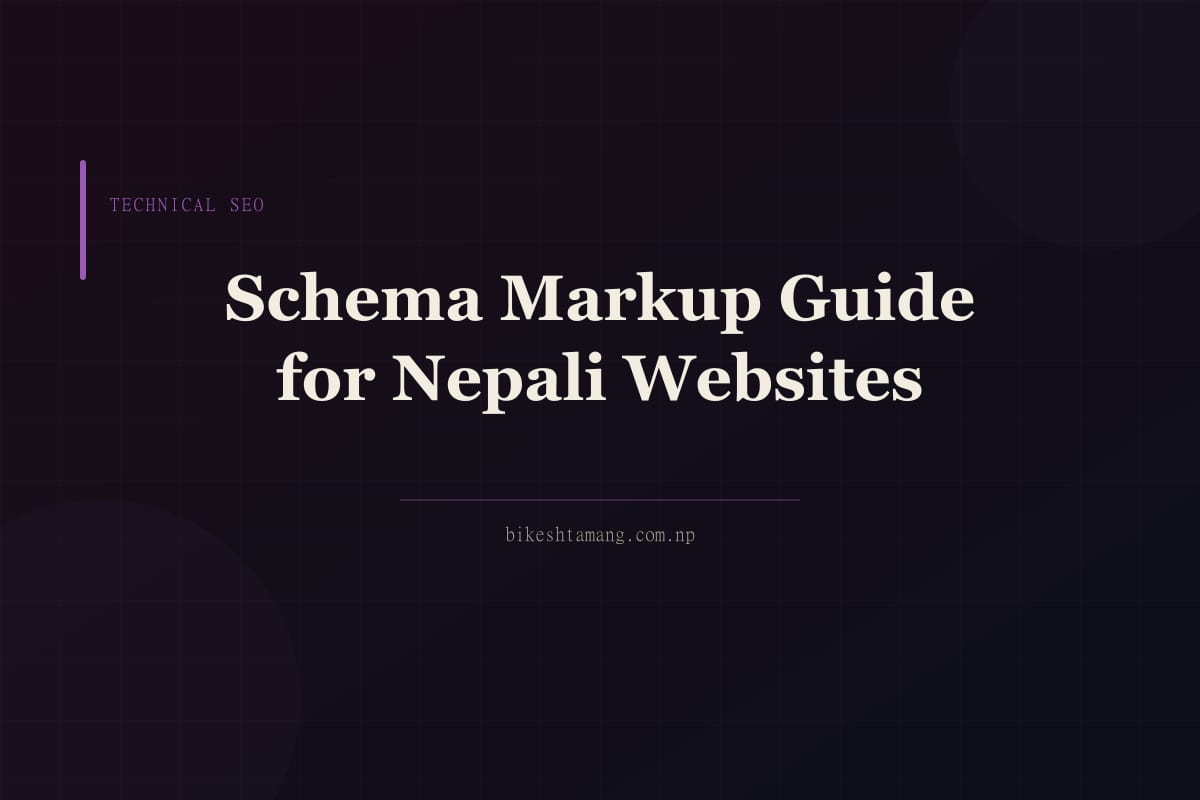 A code editor showing JSON-LD schema markup for a Nepali business website